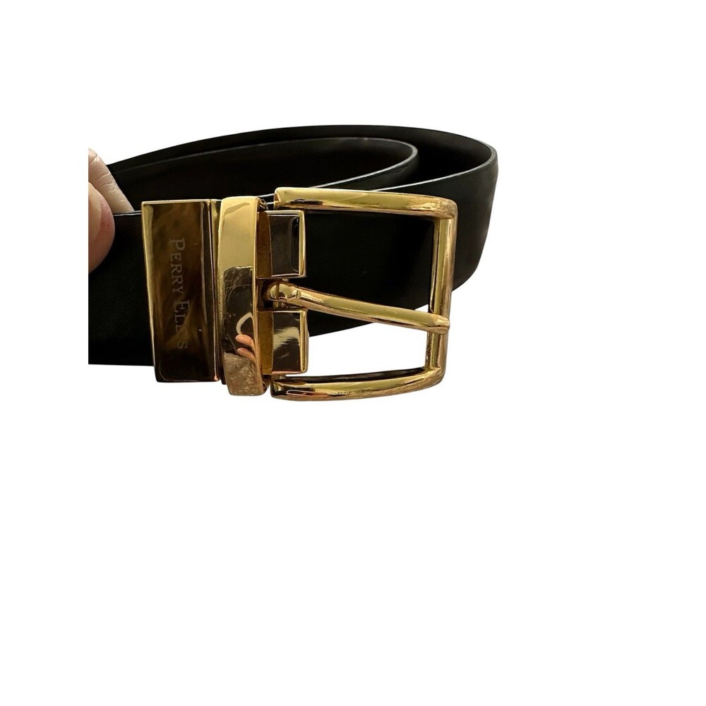 Perry Ellis Reversible Leather Belt Men Size38 Black Brown Gold Buckle CP05016 - Picture 2 of 7